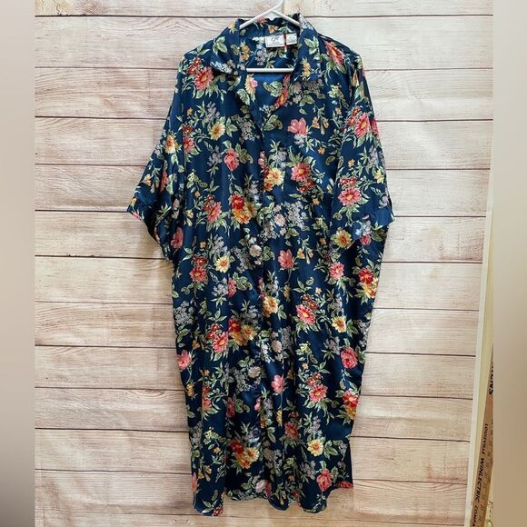 VINTAGE EJC INTIMATES FLORAL SATINY ROBE - Picture 1 of 6